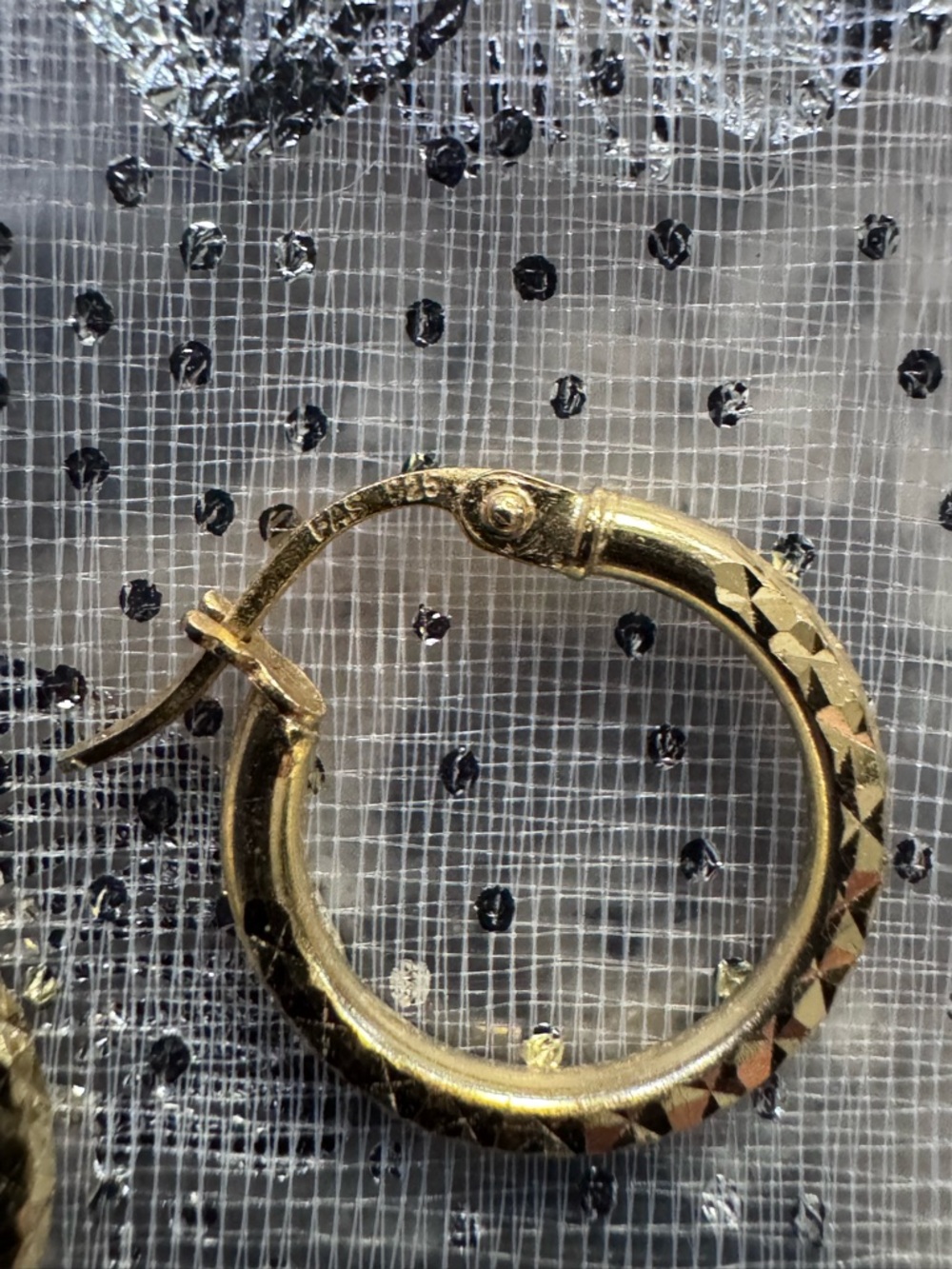Sterling Silver in Gold Plated Textured Mini Hoop Earrings - Picture 2 of 2